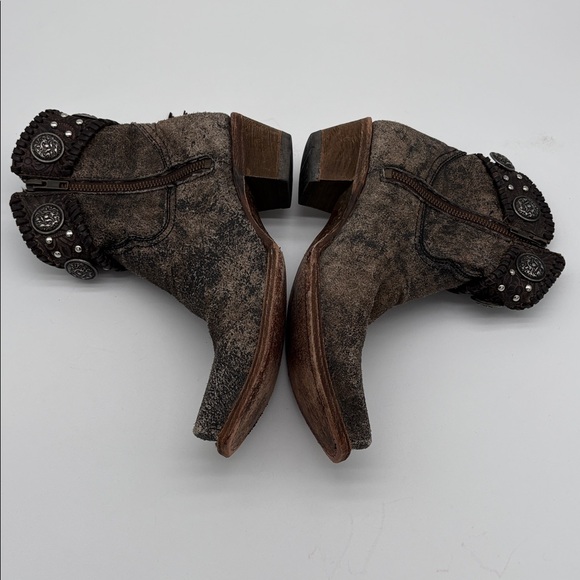 Corral Brown Distressed Fringe Turquoise Ankle Booties Women Size 7 1/2 BLEMISH - Picture 3 of 8